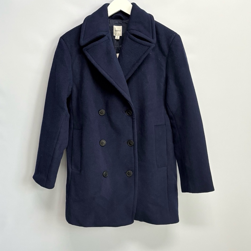 NWT Anthropologie Maeve Double-Breasted Oversized Wool-Blend Coat in Navy Blue - Picture 9 of 13